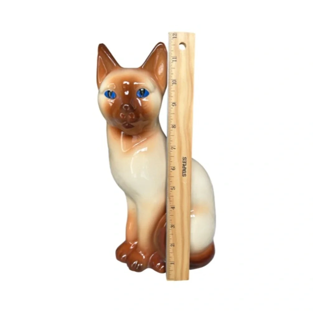 Vintage MCM Large Ceramic Siamese Cat Figurine 11.5” Tall